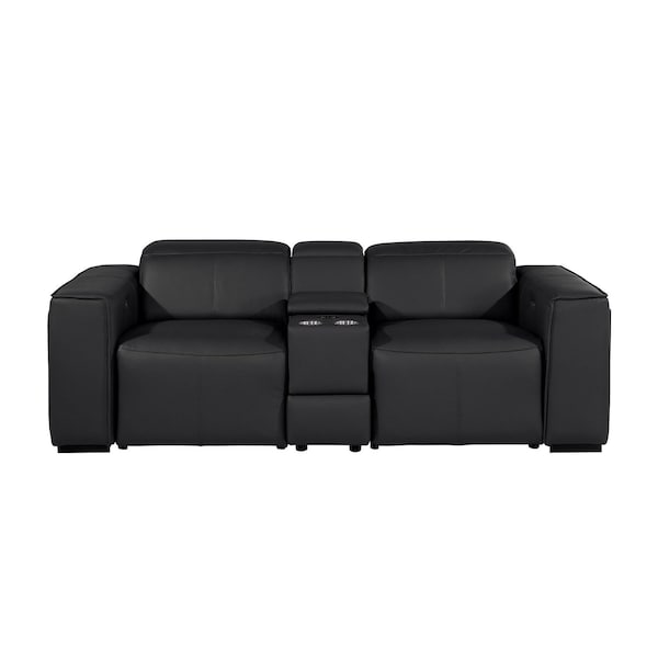 Homeroots 90in Black and Brown Italian Leather Power Reclining Loveseat With Storage 720554 - main