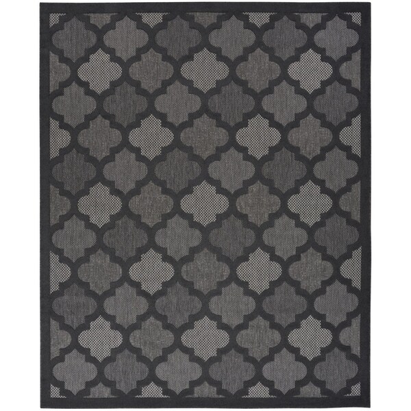 Homeroots 12' X 15' Charcoal And Black Trellis Indoor Outdoor Area Rug 545215 - main