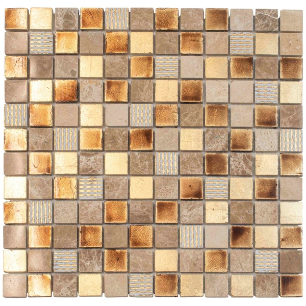 Apollo Tile Beige 11.7 in x 11.7 in Glass, Resin Polished Floor and Wall Mosaic Tile 9.51 sqft/case, 10PK APLDSA882305A - main