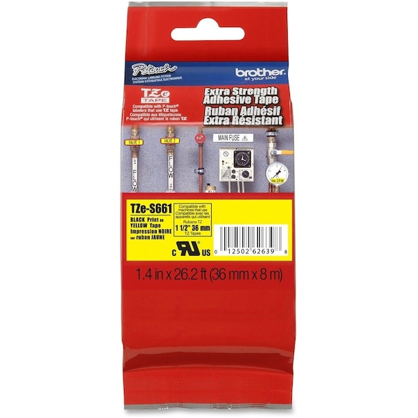 Brother Label/RibbonCartridge, Yellow, 1-1/2inW TZES661G - main
