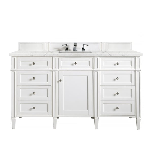 James Martin Vanities Brittany 60'' S Vanity, Bright White w/ Jasmine Pearl Silestone Top w/FreePower Wireless Charger 655-V60S-BW-FEJP - main