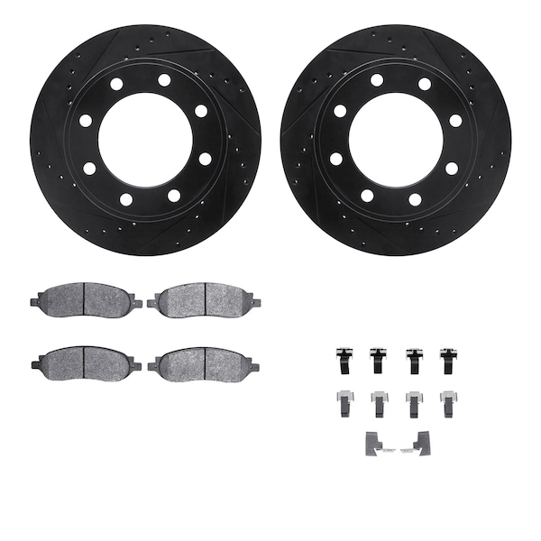 Dynamic Friction Co DFC Brake Rotor Drilled & Slotted - Black- w/Ultimate Duty Brake Pad & HW Kit 8412-54084 - main