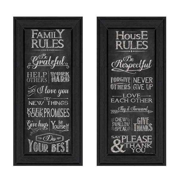 Homeroots Set Of Two Family and House Rules Black Framed Print Wall Art, 2PK 405713 - main