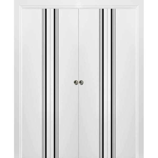 Sartodoors Sliding Closet Double Bi-fold Doors, Planum 0011 White Silk and Aluminum Strips, Sturdy Tracks Mold PLANUM0011DBF-WS-96 x 96 (4* 24x96) - main