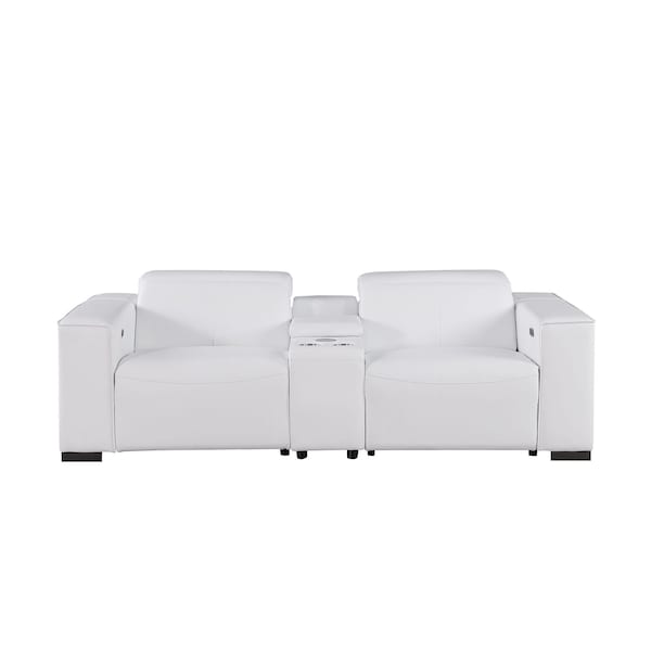 Homeroots 110" White Top Grain Leather Reclining Metal USB Sofa 720304 - main