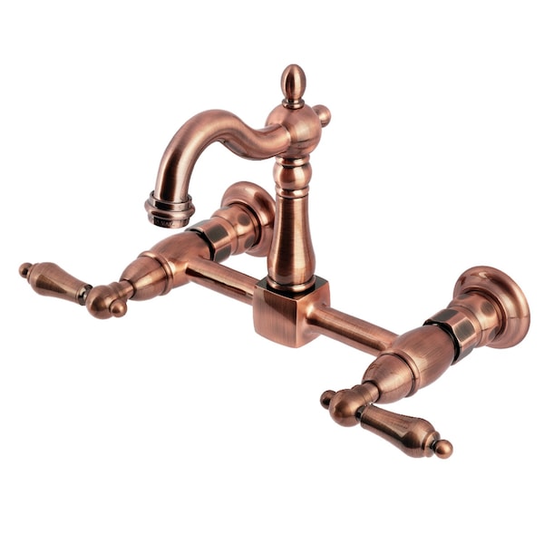 Kingston Brass Two-Handle Wall Mount Bridge Kitchen Faucet, Antique Copper KS244ALAC - main