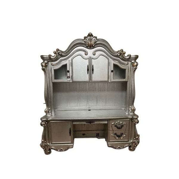 Homeroots 76" Platinum Solid Wood Peninsula Wall Mounted Computer Desk With Four Cabinets Five Drawers 348665 - main