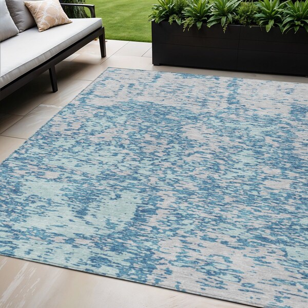 Homeroots 5' X 8' Teal Blue And Ivory Abstract Washable Indoor Outdoor Area Rug 612768 - main