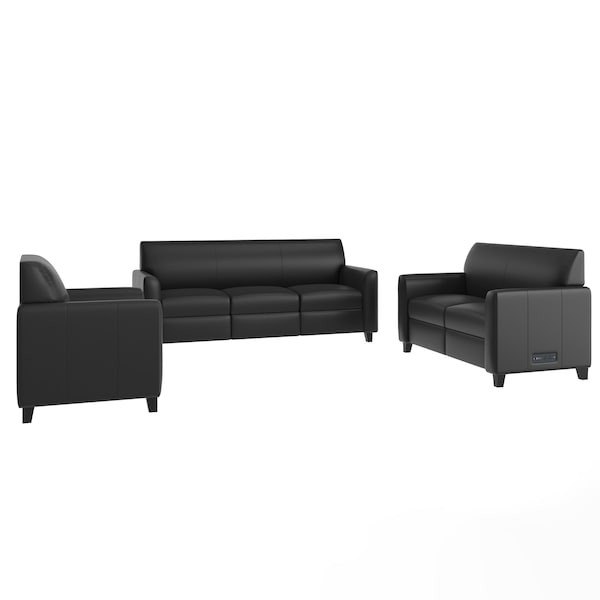 Flash Furniture Agent 3 Piece Reception Set with Charging Banks and Solid Wood Legs in Black LeatherSoft BT-827U-SET-BLK-GG - main