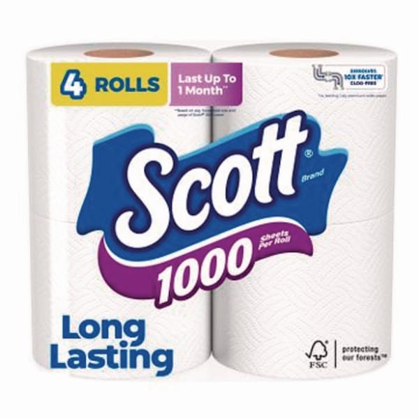 Scott Bathroom Tissue, Septic Safe, 1-Ply, White, 1,000 Sheets/Roll, 48PK 10183 - main