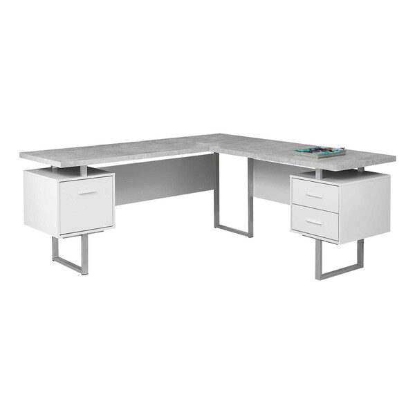 Homeroots 71" Gray and Silver L Shape Computer Desk With Three Drawers 333472 - main