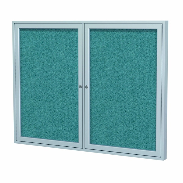 Ghent 2 Door Enclosed Fabric Bulletin Board, Satin Aluminum Frame, 3'H x 5'W, Teal PA23660F-97 - main