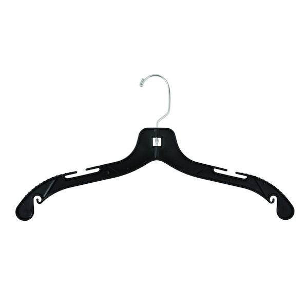 Nahanco 17in Black Plastic Middle Heavy Weight Shirt Hanger w/ Molded Grippers, 100PK 2505MG - main