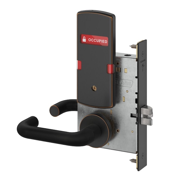 Schlage Grade 1 Bed Bathroom Privacy Mortise Lock, 03 Lever, A Rose, Indicator displays with Text, Exterior L9040 03A 643E OS-OCC - main