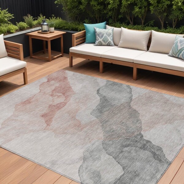 Homeroots 9' X 12' Salmon And Gray Abstract Washable Indoor Outdoor Area Rug 631855 - main