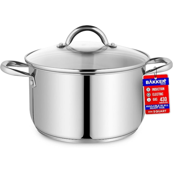 Bakken-Swiss Deluxe 5-Quart Stainless Steel Stockpot with Tempered Glass Lid, Heavy Duty BKSSQ5 - main