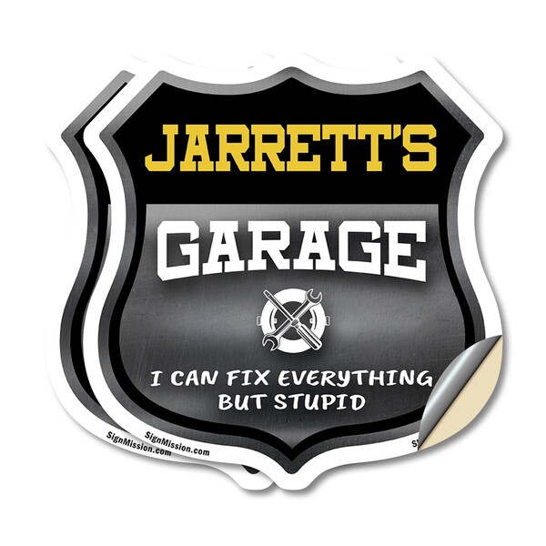 Signmission Jarrett's Garage I Can Fix Everything But Stupid, 4 inch X 4 inch, Vinyl Decal, 2PK SHI-D-2PACK-4-490-JARRETT - main
