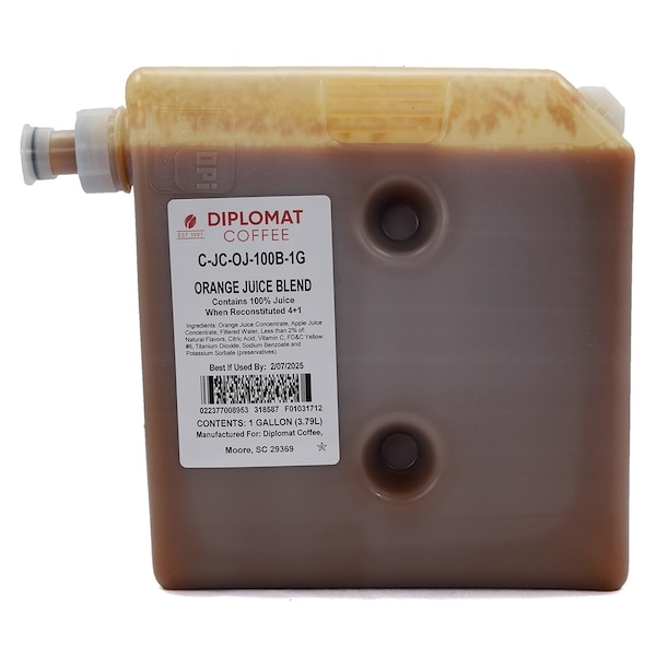 Diplomat Coffee OJ - 100% Orange Juice Blend concentrate BIB 3 x 1 gal cs, 3PK C-JC-OJ-100B-1G - main