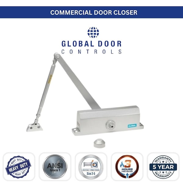 Global Door Controls Commercial ADA Grade 1 Door Closer in Aluminum with Adjustable Spring Tension - Sizes 1-4 TC2201ADA-AL - main