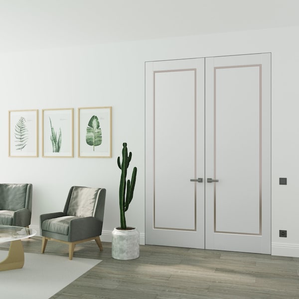 Sartodoors Hidden Double Doors, Planum 0888 Painted White Concealed Metal Frame 36" x 84" (2* 18x84) Left-hand PLANUM0888DMF-BEM-36x84-LH-I - main
