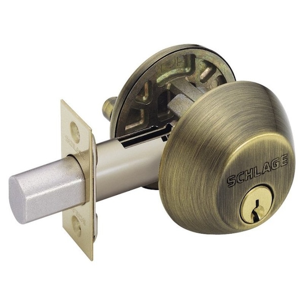 Schlage B60609 Deadbolt, Antique Brass, 238 x 234 in Backset, C Keyway B60N609 - main