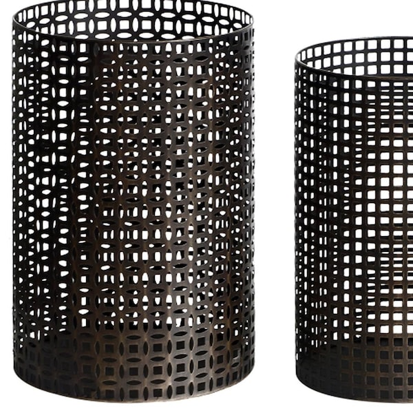 Homeroots Set of Five Dark Brown Pierced Geometric Metal Tabletop Hurricane Candle Holders, 5PK 636204 - main