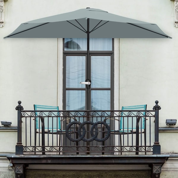 Pure Garden 9ft Half Umbrella with Base, Dusty Green 50-LG1045 - main