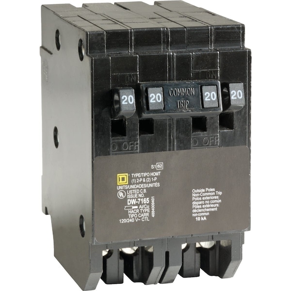 Square D Homeline 20A/20A/20A Double-Pole Standard Trip Quad Tandem Circuit Breaker HOMT2020220CP - main