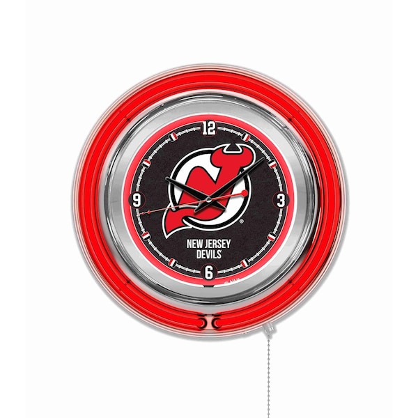 Holland Bar Stool Co New Jersey Devils Double Neon 15" Clock, NHL Clk15NJDevl - main