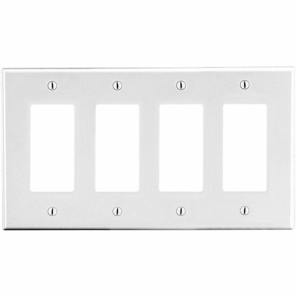 Hubbell Wiring Device-Kellems Rocker Wall Plate, Number of Gangs: 4 Plastic, Satin Finish, White P264W - main