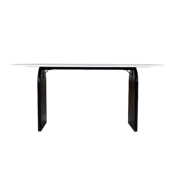 Homeroots 72" White and Black Marble And Solid Wood Sled Base Oval Dining Table 544747 - main