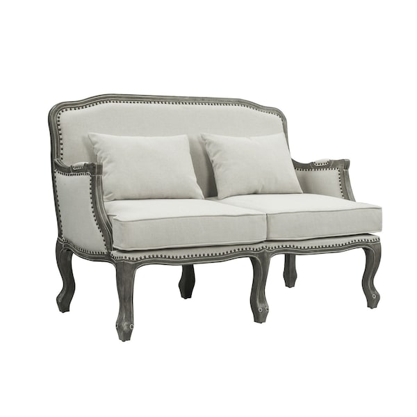 Homeroots 56in Cream And Gray Linen Loveseat and Toss Pillows 515737 - main