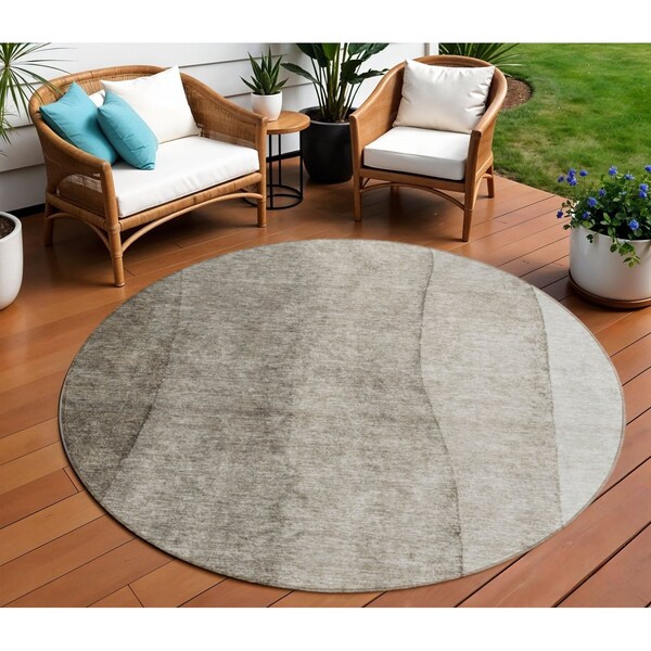 Homeroots 8' Taupe Brown And Ivory Round Ombre Washable Indoor Outdoor Area Rug 581836 - main