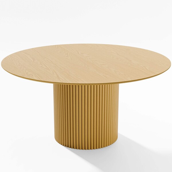 Homeroots 60" Brown Solid Wood Pedestal Base Round Top Dining Table 720980 - main