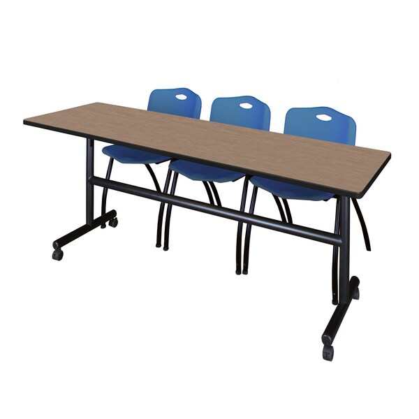 Regency Kobe Flip-Top Training Nesting Table W/ 2 M Stack Chairs, 84 in W, 24 in L, Noble Oak MKFT8424NO47BE - main