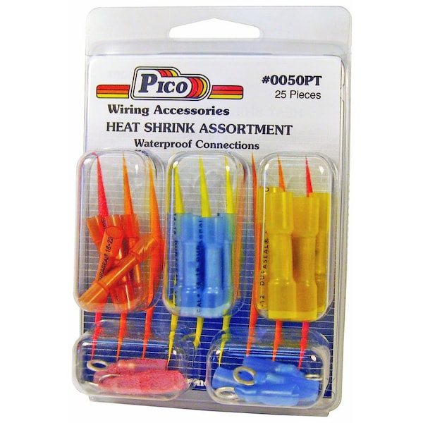Pico Wiring Accessories Pico Crimp-Heat Shrink Clam Pack Kit - 22-16, 16-14, & 12-10 AWG Butt Connectors & Rings, 25 Pieces 0050PT - main