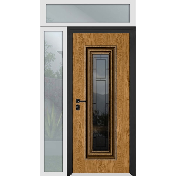 Vdomdoors Steel Door Ballucio 6644 Natural Oak Side and Top Exterior Window Sidelite Entry Door Painted W36+1 BALLUCIO6644EXD-OAKW-W36+14xH80+16-RH-I - main