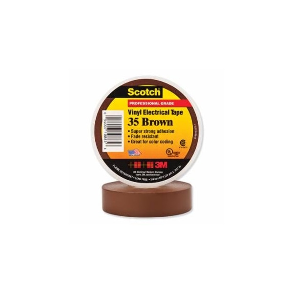 Scotch Vinyl Electrical Color Coding Tape, 35, 1/2 in W x 20 ft L, Brown 500-102991 - main