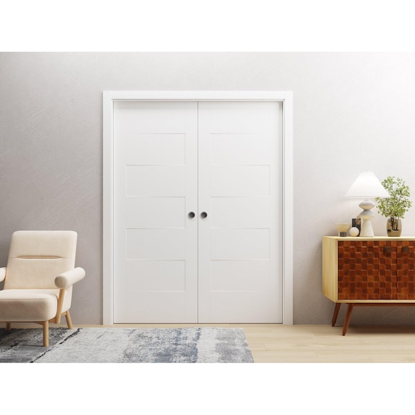 Vdomdoors Sliding French Double Pocket Doors 36 x 80 inches / Mela 0755 Painted White / Kit Rail Hardware / M MELA0755DP-BEM-36 - main