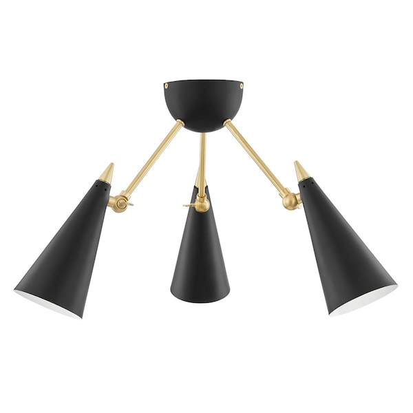 Mitzi Moxie 3 Light Semi Flush 24.5 In. Aged Brass/Black H441603-AGB/BK - main