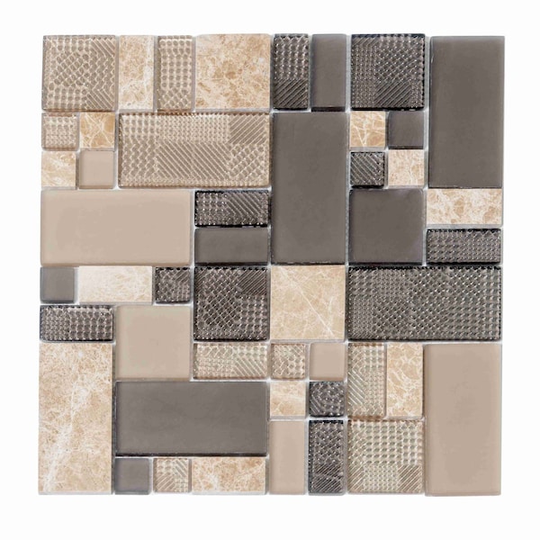 Apollo Tile Brown 11.7 in x 11.7 in Glass, Stone Polished Floor and Wall Mosaic Tile 4.75 sqft/case, 5PK APLCAS88026A - main