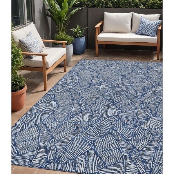 Homeroots 5' X 8' Navy Blue And Ivory Floral Washable Indoor Outdoor Area Rug 594642 - main