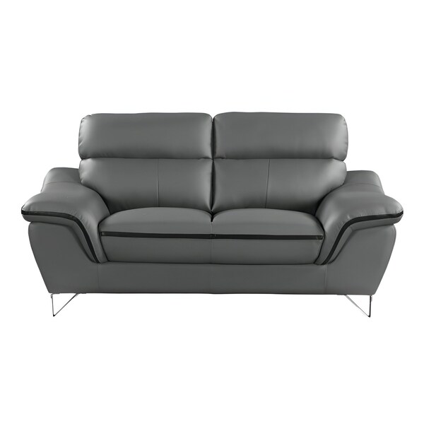 Homeroots 86" Gray Leather Sofa With Silver Legs 329499 - main
