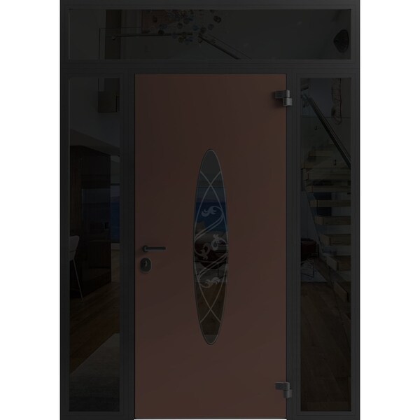 Vdomdoors Front Exterior Prehung Steel Door Ronex1277 Brown 2 Sidelight and Transom Window Sidelite Entry RONEX1277EXD-BRW-W16+36+16xH80+16-LH-I - main