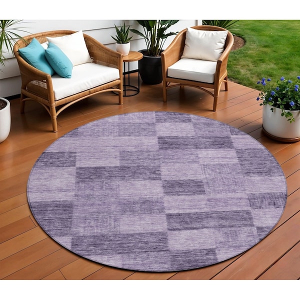 Homeroots 8' Purple And Lavender Round Geometric Washable Indoor Outdoor Area Rug 604889 - main