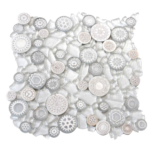 Apollo Tile Gray 11.6 in x 11.6 in Glass, Resin Glossy, Textured Wall Mosaic Tile 4.67 sqft/case, 5PK APLMOK88017A - main