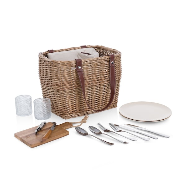 Picnic Time Family Of Brands Terrabella Earth Friendly Handwoven Picnic Basket Set for 2, Beige 110-20-187-000-0 - main