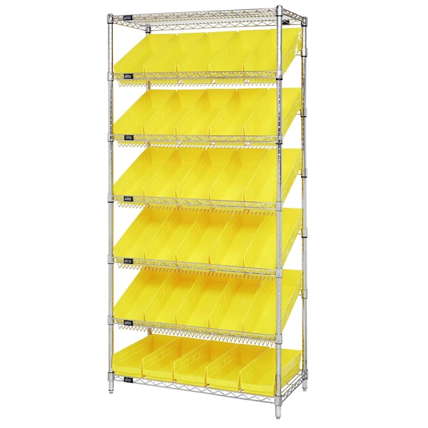 Quantum Storage Systems WIRE SHELVING UNIT W/30 YELLOW BINS WRS-7-104YL - main