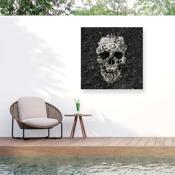 Trademark Fine Art Outdoor Canvas Art Ali Gulec 'Marble Skull' Wall Art for Patios, or Gardens GRL00013-OC2424WR - main