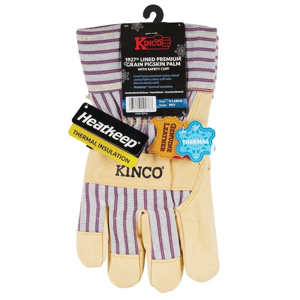 Kinco Otto Striped Mens XL Pigskin Leather Palm Winter Work Glove 1927-XL - main